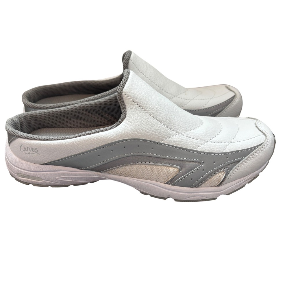 Curves Mule Sneakers Womens Size 10 White Grey Leather Slip On Sporty